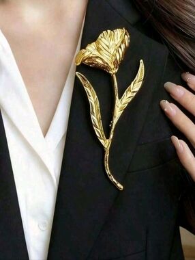 Golden Floral Brooch Large And Long